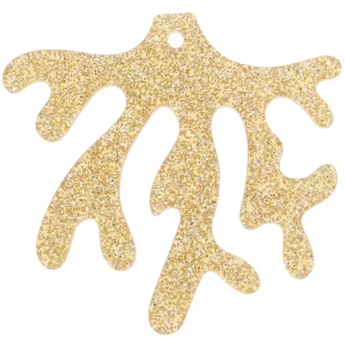 36.5x39mm coral acrylic pendant - Gold glitter x1
