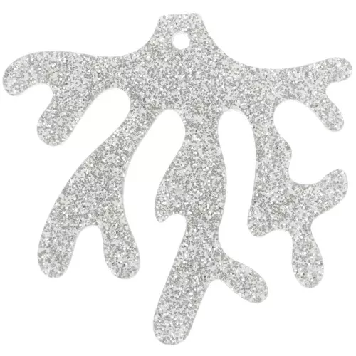 36.5x39mm coral acrylic pendant - Silver glitter x1