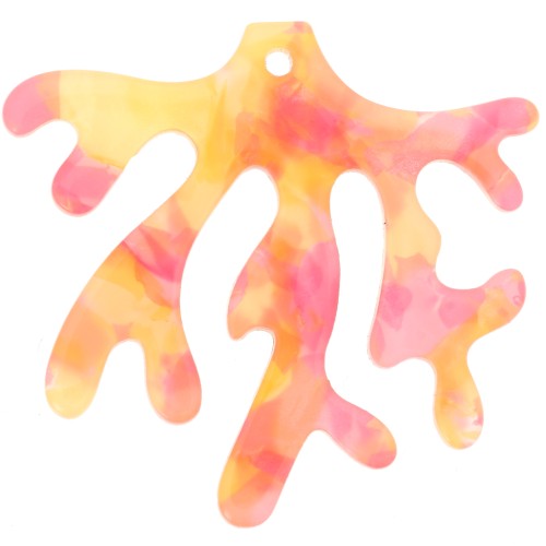 36.5x39mm coral acrylic pendant - Tortoiseshell - Orange - Pearly pink