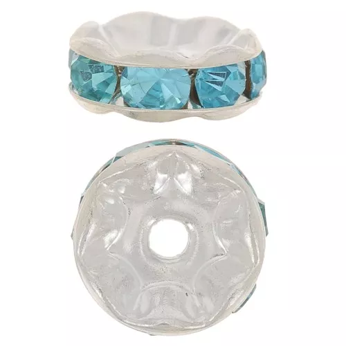 Rhinestones Rondelle 6mm Silver tone/Aquamarine x4