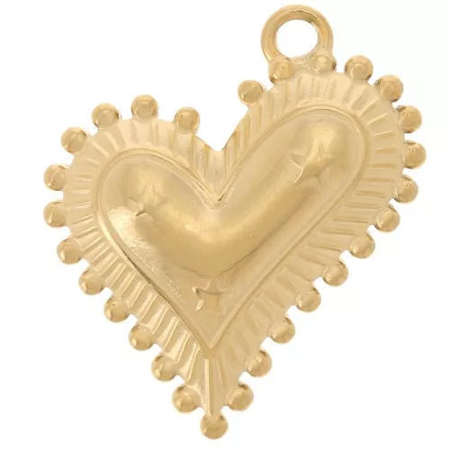 22x20mm 304L stainless steel Curved heart pendant with small balls - Gold x1