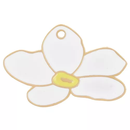 13x20mm 304L stainless steel Pansy flower charm epoxy resin - gold - White x1