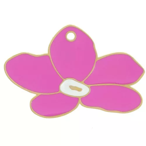 13x20mm 304L stainless steel Pansy flower charm epoxy resin - gold - Magenta x1