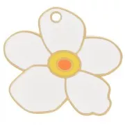 18x20mm 304L stainless steel Pansy flower charm with epoxy resin - Gold - Cream x1