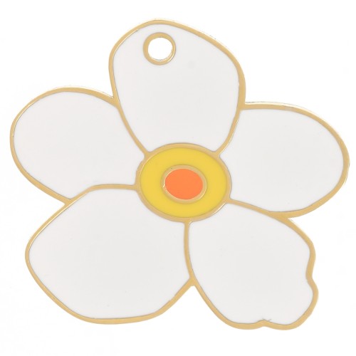 18x20mm 304L stainless steel Pansy flower charm with epoxy resin - Gold - Cream x1