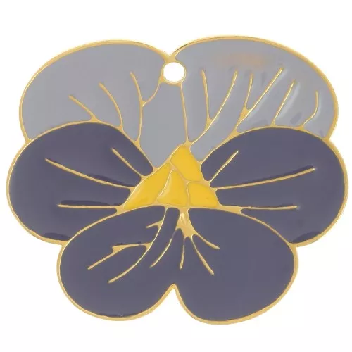 17x20mm 304L stainless steel Pansy flower charm epoxy resin - Gold - Purple x1