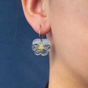 17x20mm 304L stainless steel Pansy flower charm epoxy resin - Gold - Purple x1