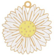 20.5mm 304L Stainless Steel Daisy Flower Pendant Epoxy Resin - Gold - White x1