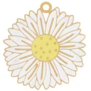 20.5mm 304L Stainless Steel Daisy Flower Pendant Epoxy Resin - Gold - White x1