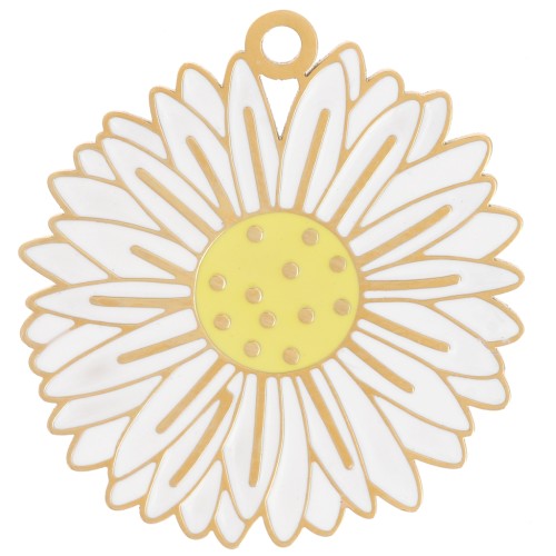 20.5mm 304L Stainless Steel Daisy Flower Pendant Epoxy Resin - Gold - White x1