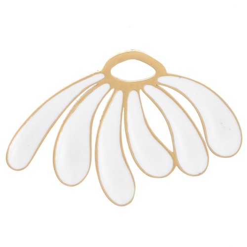 13.5x20.5mm Stainless steel 304L daisy Pendant wit epoxy resin - Gold - White x1