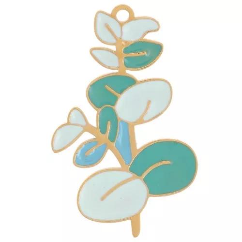 26x16mm 304L stainless steel Eucalyptus pendant epoxy resin - Gold - Green x1