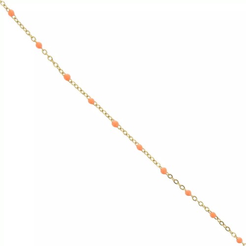 2mm 304 stainless steel Chain with epoxy resin beads - Gold - Orange x1m