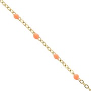 2mm 304 stainless steel Chain with epoxy resin beads - Gold - Orange x1m