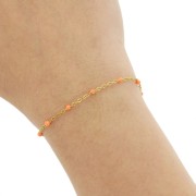 2mm 304 stainless steel Chain with epoxy resin beads - Gold - Orange x1m