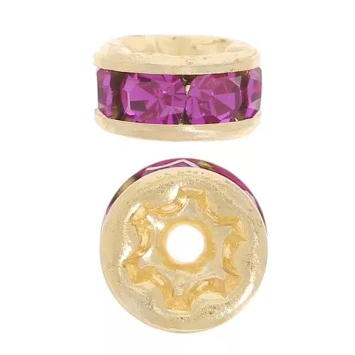 Rhinestones Rondelle 4,5mm Gold tone/Fuchsia x4
