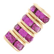 Rhinestones Rondelle 4,5mm Gold tone/Fuchsia x4