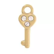 15x6mm Stainless steel 304L Charm key heart shape with zirconium oxide - Gold x1