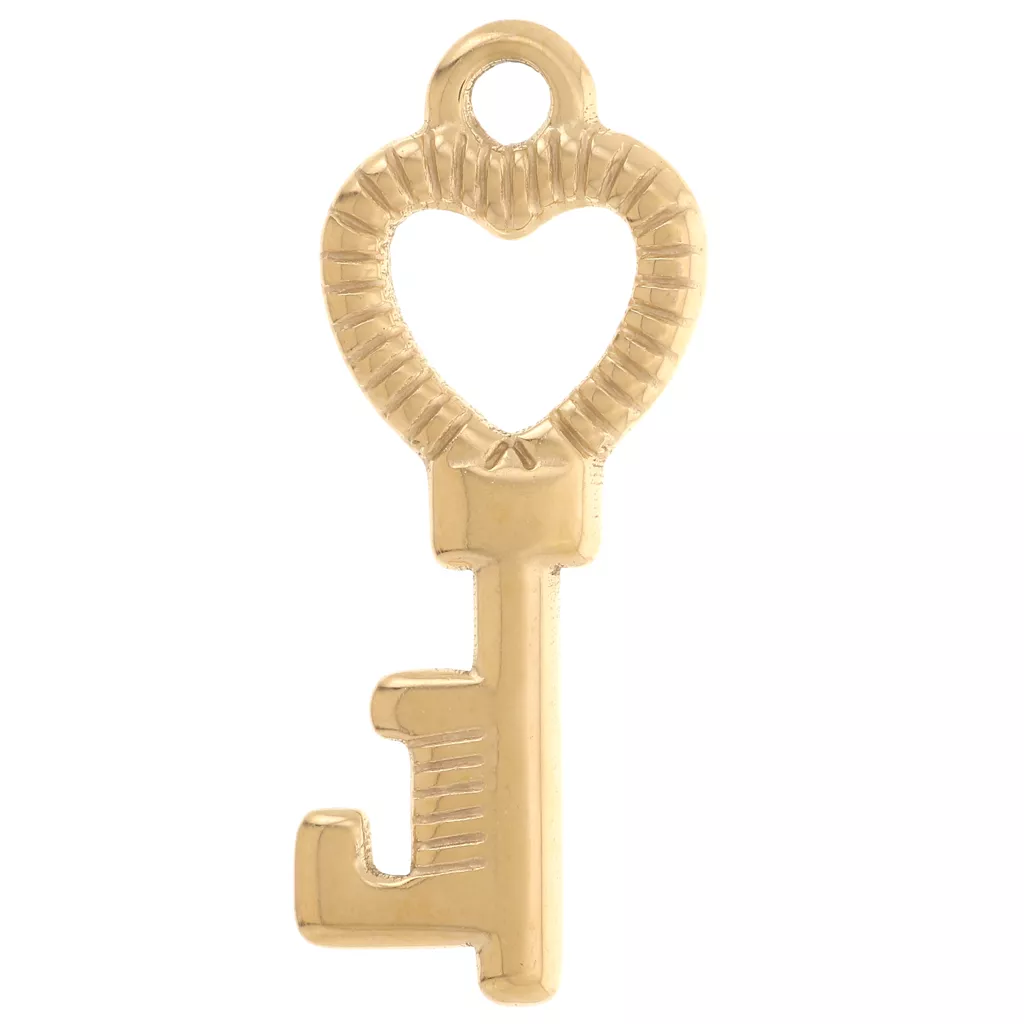 Heart IN KEY Pendant チェーン付き 真鍮 27x11mm 304L stainless steel Heart-shaped key pendant x1 - Perles & Co