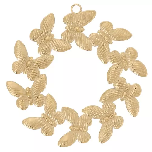 34mm Stainless steel 304L Butterfly crown pendants - Gold x2