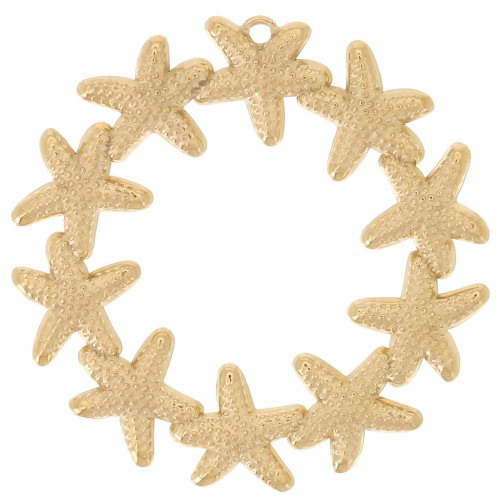 36mm 304L stainless steel Starfish crown pendants - Gold x2