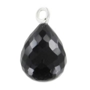 Faceted drop 13x10mm with pendant in 925 sterling silver/Onyx Noir x1