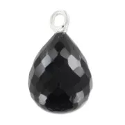 Faceted drop 13x10mm with pendant in 925 sterling silver/Onyx Noir x1