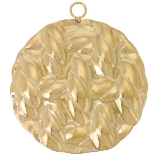 40mm Stainless steel 304L Pendants round hammered braided effect - Gold x2