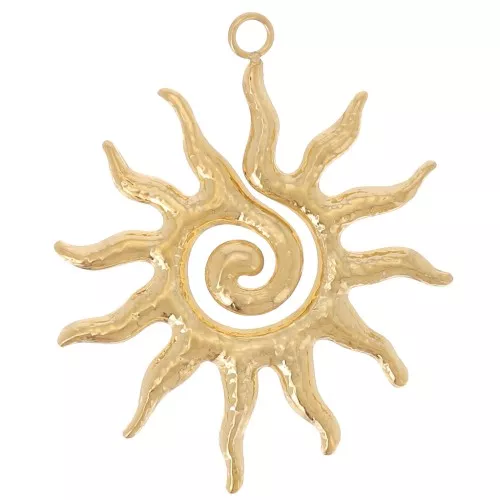 41x34mm 304L stainless steel Hammered sun pendant - Gold x1