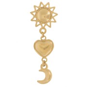 45x15mm 304L stainless steelPendant sun, heart and moon - Gold x1