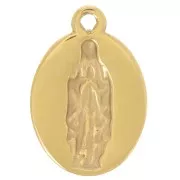 15x10mm 304L Stainless Steel Oval Charm - Religious Pattern - Gold - Fuchsia x1