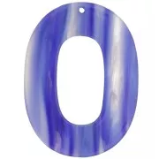 Oval hollow acetate pendant 47x34 mm - Striped - Dark blue - Pearlescent white x1