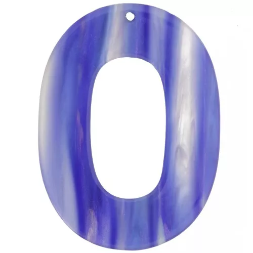 Oval hollow acetate pendant 47x34 mm - Striped - Dark blue - Pearlescent white x1