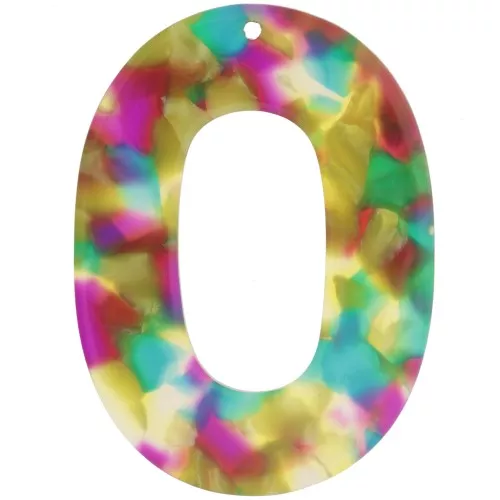 Acetate Oval Hollow Pendant 47x34 mm - Tortoiseshell - Turquoise - Fuchsia