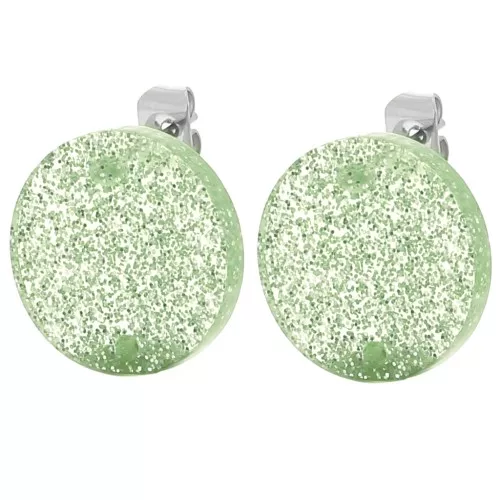 Round 15 mm acrylic earstuds - Moss green glitter x2
