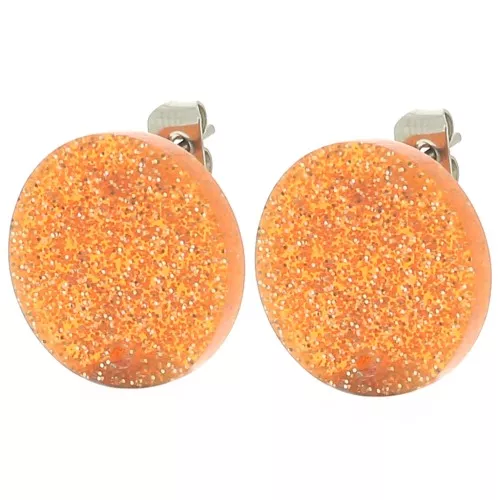 Round 15 mm acrylic earstuds - Orange glitter x2