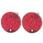 15 mm round acrylic earstuds - Red glitter x2|raw }}