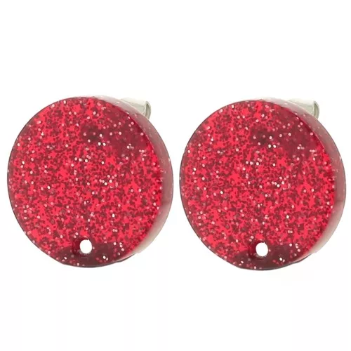 15 mm round acrylic earstuds - Red glitter x2