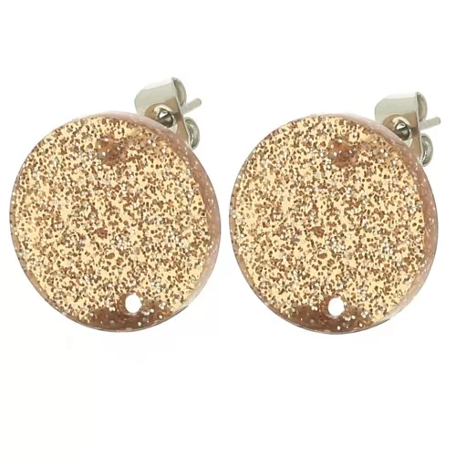 Round 15 mm acrylic earstuds - Bronze glitter x2