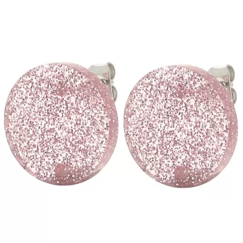 Round 15 mm acrylic earstuds - Old rose glitter x2