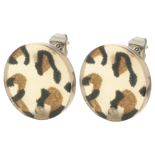 Round 15 mm acrylic earstuds - Cheetah Brown - Black x2