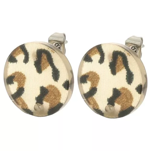Round 15 mm acrylic earstuds - Cheetah Brown - Black x2
