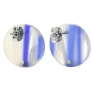 Round 15 mm acrylic earstuds - Striped - Dark blue - Pearlescent white x2