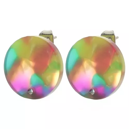 Round 15 mm acetate earstuds - Tortoiseshell - Turquoise - Fuchsia x2