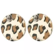 Round 20 mm acrylic earstuds - Cheetah Brown - Black x2