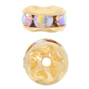 Rhinestones Rondelle 6mm Gold tone/Crystal AB x4|raw }}