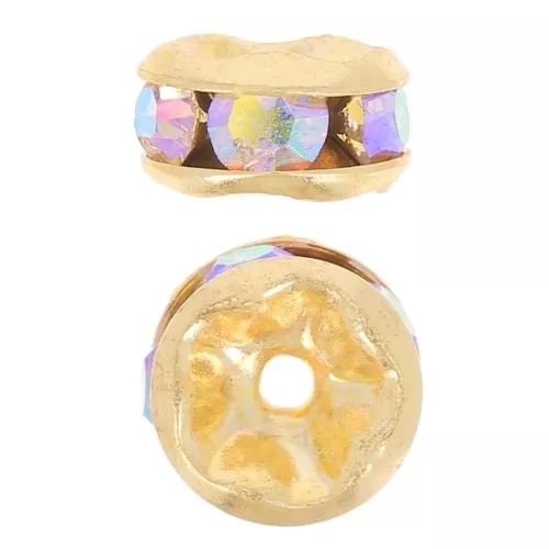 Rhinestones Rondelle 6mm Gold tone/Crystal AB x4