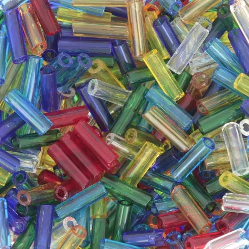 Preciosa Seed Beads, 6.5x2 mm Tubes - Transparent Multicolor Mix, 20 g