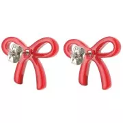 15x17mm bow Earstuds in acetate - Red x2
