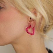 26mm Acetate heart hoop earrings - Fuchsia Transparent x2